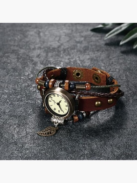 Vintage Handmade Leather Wrap Watch Multilayer Weave Strap Quartz Bracelet Punk main image 6
